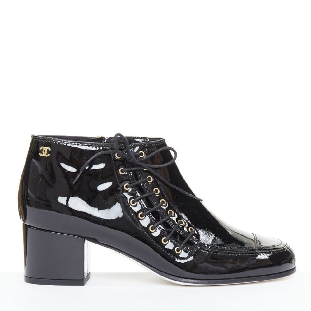 Chanel Patent Gold CC Ankle Booties